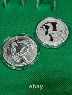 2021, 2022 Barbados $2, Caribbean Silver Seahorses, 1ozt X 2 = 2 OZT. 999 Silver