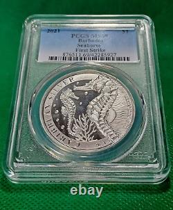 2021 Barbados $1 Caribbean Silver Seahorse PCGS MS69 First-Strike