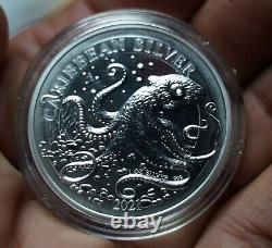 2021 Barbados Caribbean Octopus 999 1oz fine silver coin C342