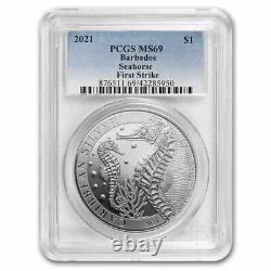 2021 Barbados Caribbean Seahorse 1 Oz 999 Silver Coin PCGS MS69