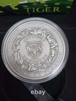 2021 Barbados Colours of Wildlife Tiger 3 oz Silver Ultra High Relie (GEP020598)