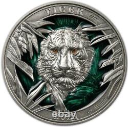 2021 Barbados Colours of Wildlife Tiger 3 oz Silver Ultra High Relief Coin