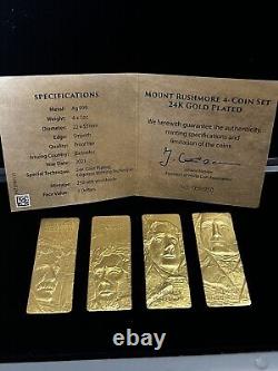 2021 Barbados MOUNT RUSHMORE 4-COIN SET 24K GOLD PLATED (058/250) Low Mintage