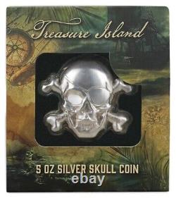 2022 5 Oz Silver $5 Barbados TREASURE ISLAND SKULL Coin