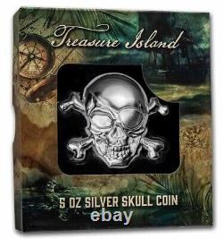 2022 5 Oz Silver $5 Barbados TREASURE ISLAND SKULL Coin