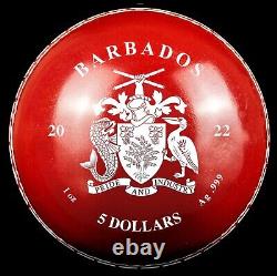 2022 BARBADOS 5 DOLLARS 2022 T20 World Cup Australia Cricket Ball 1 Oz Proof