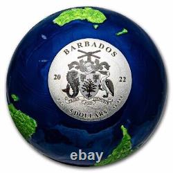 2022 Barbados 3 oz Silver Blue Marble Green Planet Earth SKU#250193