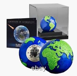 2022 Barbados Blue Marble Earth Spherical Green Planet 3 oz Silver $5 Coin BU