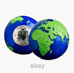 2022 Barbados Blue Marble Earth Spherical Green Planet 3 oz Silver $5 Coin BU