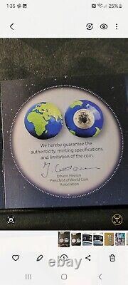 2022 Barbados Blue Marble Green Planet Earth 3 oz Silver $5 BU Coin OGP withCOA