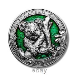 2022 Barbados Colours of Wildlife Australian Koala 3oz Silver Antiqued Coin