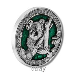 2022 Barbados Colours of Wildlife Australian Koala 3oz Silver Antiqued Coin