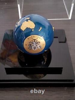 2022 Barbados Endangered Blue Marble with Gold Plating- Mintage 999 RARE 3oz Ag