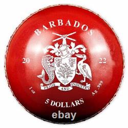 2022 Barbados T20 Cricket World Cup $5 Ball-shaped Colour 1oz Silver Coin