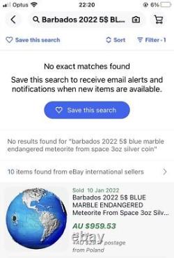 2022 Barbados blue marble meteorite earth ENDANGERED 3oz Silver Coin