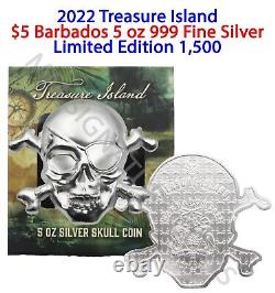 2022 Treasure Island Skull 5 oz Silver Coin from Barbados