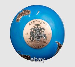 2023 BARBADOS BLUE MARBLE GLOW IN THE DARK $5 3oz. 99.9% PURE SILVER COIN