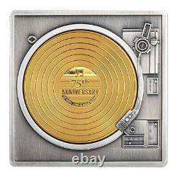 2023 Barbados $5 3-oz Silver 24-kt Gold-Plated Antiqued Spinning Vinyl Record Co