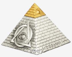 2023 Barbados $5 5oz Silver Eye of Providence Pyramid withGold Gilding & OGP/COA