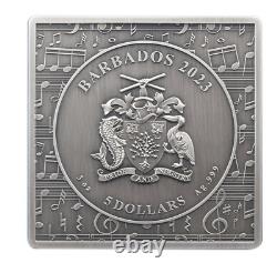 2023 Barbados 75th Ann. Spinning Wheel Vinyl Record 3oz Silver Shaped Coin