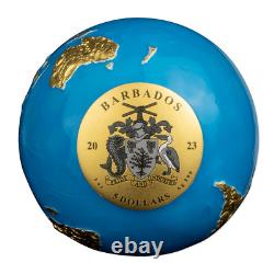 2023 Barbados Blue Marble Glow in the Dark 3oz Silver Shaped Gilded Coin