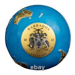 2023 Barbados Blue Marble Glow in the Dark 3oz Silver Shaped Gilded Coin