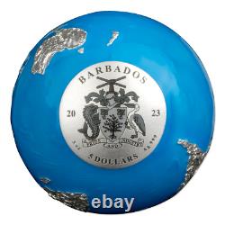 2023 Barbados Blue Marble Glow in the Dark 3oz Silver Spherical Coin Mintage 999