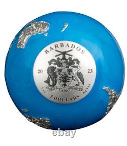 2023 Barbados Blue Marble Glow in the Dark Enamel 3oz Silver Spherical Coin