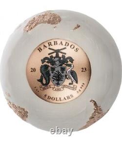 2023 Barbados Bright White Translucent Rose Gold Marble Earth 3oz Silver Coin