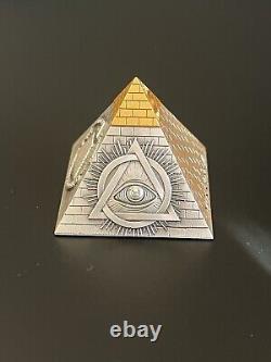 2023 Barbados Eye of Providence Pyramid Shape 5oz. 999 Silver Antiqued Coin