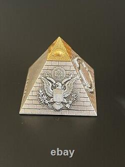 2023 Barbados Eye of Providence Pyramid Shape 5oz. 999 Silver Antiqued Coin