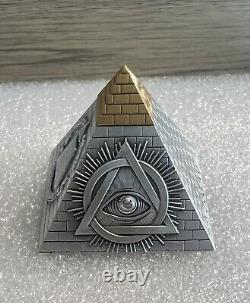 2023 Barbados Eye of Providence Pyramid Shape 5oz. 999 Silver Antiqued Coin