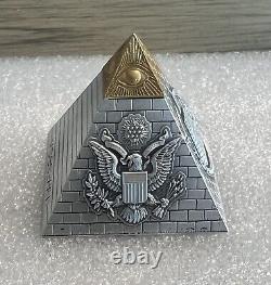 2023 Barbados Eye of Providence Pyramid Shape 5oz. 999 Silver Antiqued Coin