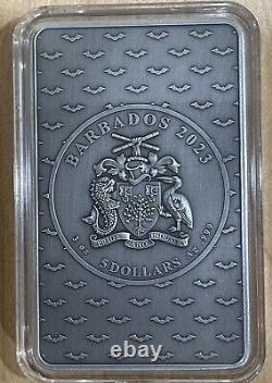 2023 Barbados The Batman 3 Oz $5 Silver Uhr Antique Bar Coin Low Mintage 250