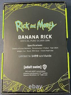 2024 1 Oz Silver Barbados Banana Rick Colorized Coin Adult Swim WB Rick & Morty