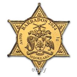 2024 Barbados 1 gram Gold Wild West Sheriff Star