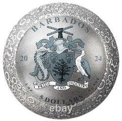 2024 Barbados 55th Ann. Moon Landing 1oz Silver Antiqued Spherical Coin