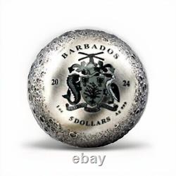 2024 Barbados 55th Anv Moon Landing 1oz Silver Antiqued Spherical Coin