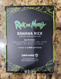 2024 Barbados Adult Swim Rick and Morty Banana Rick 1 oz Silver Colorized Coin