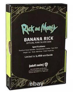 2024 Barbados Adult Swim Rick and Morty Banana Rick 1 oz Silver Colorized Coin