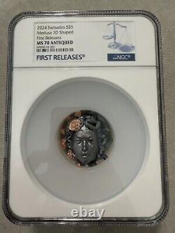 2024 Barbados Medusa 3 oz Silver Antiqued 3D Shaped Coin NGC MS 70 HUGE SLAB FR