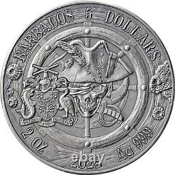 5 BB-Dollar Barbados 2023 Captains of Fortune Queen Anne's Revenge 2oz Silver