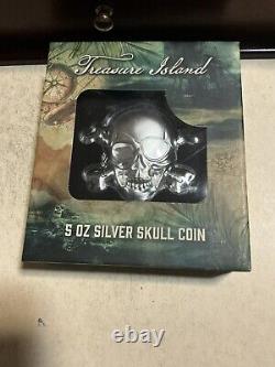 5 oz Silver Treasure Island Skull Coin Barbados $5 Coin BU In Capsule