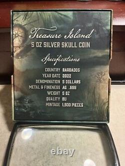 5 oz Silver Treasure Island Skull Coin Barbados $5 Coin BU In Capsule