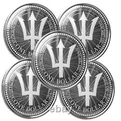 5 x 2023 1 oz Barbados Trident. 9999 Silver Coins BU Proof-like #A557