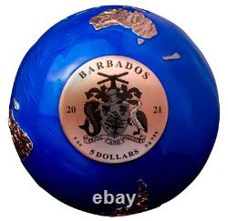 BARBADOS $5 2021 3 Oz Pure Silver'Blue Marble' withRose Gold Plating Planet Earth