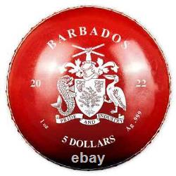 BARBADOS 5 Dollars 2022 Silver 1oz. Ball Shaped ICC Men's T20 Cricket World Cup