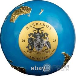 BLUE MARBLE Glow in the Dark 3 Oz Silver Coin 5$ Barbados 2023