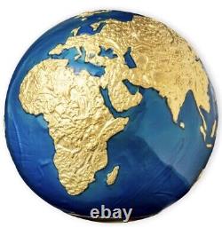 BLUE MARBLE Gold Plated Planet Earth Spherical 3 Oz Silver Coin 5$ Barbados 2021