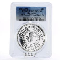 Barbados 10 dollars 10th Anniversary of Central Bank PR69 PCGS silver coin 1982